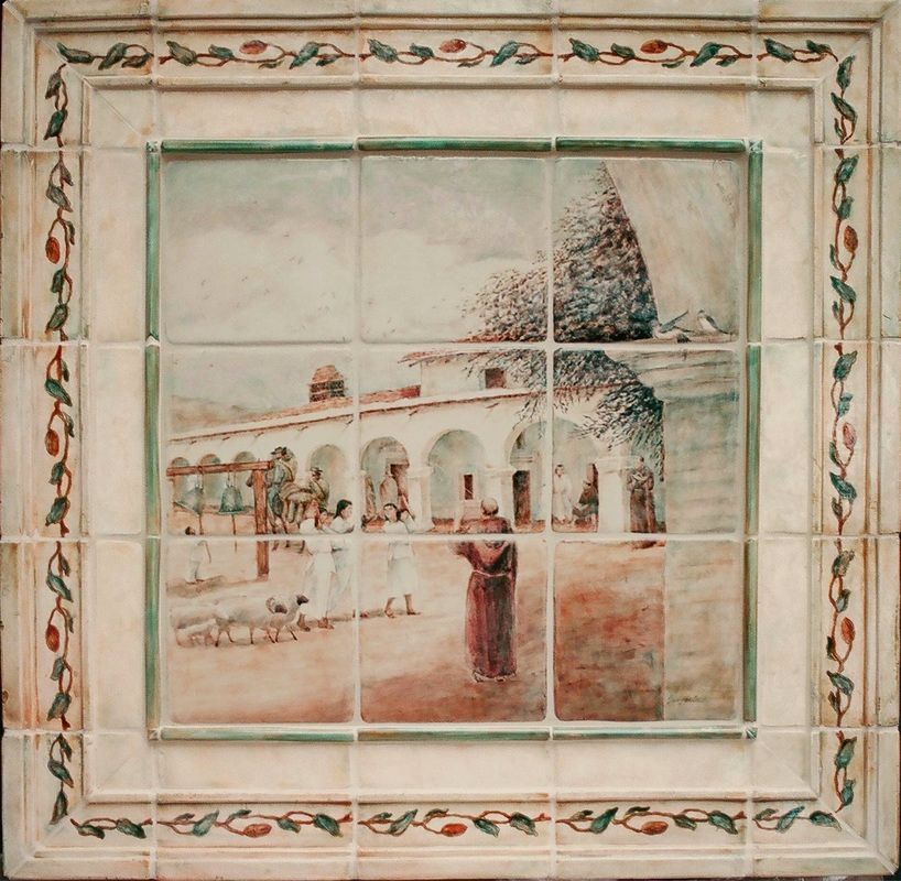 San Juan Capistrano Mural Jamie Santaniello Ceramic Study W Oak Leaf Borders Molding Tiles