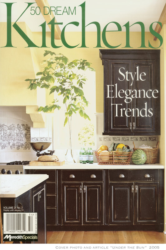 Artist Jamie Santaniello - 50 DREAM KITCHENS  2005  Vol 2, No 2   Featured on the Cover / Article- “Under the Sun” Pages 116-119    
Shows artists hand carved Vineyards and Vines ceramic tiles.  jamiesantaniello.com
Copyright©JS2005