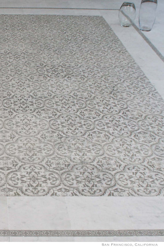 Artist Jamie Santaniello San Francisco, California / Floor pattern - Historical Renditions Tile Line Hand Carved Bianco marble with Noce Stain 
jamiesantaniello.com
Copyright©JS2018