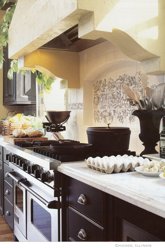 Artist Jamie Santaniello
50 DREAM KITCHENS  2005  Vol 2, No 2   Featured on the Cover / Article- “Under the Sun” Pages 116-119    
Shows artists hand carved Vineyards and Vines ceramic tiles.  jamiesantaniello.com
Copyright©JS2005
