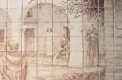 Picture showing a close up detail in underglaze pencils of the ceramic underdrawing of the 