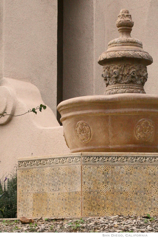 Artist Jamie Santaniello
Outdoor Fountain Base - Historical Renditions WTS66-368  [6x6]  and WTS312-315  [3x12 border]  handcarved desert Gold Jerusalem Stone with Noce stain.
San Diego, California 
jamiesantaniello.com
Copyright©JS2018