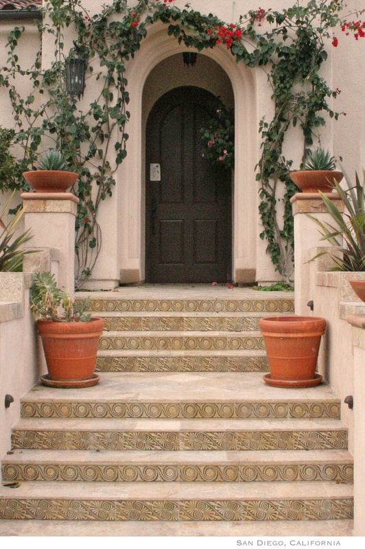 Artist Jamie Santaniello
Stair Risers - WTS412-107 
 + WTS412-108, Desert Gold Jerusalem Stone with Noce Stain from the  Historical Renditions Tile Line. 
San Diego, California
jamiesantaniello.com
Copyright©JS2014